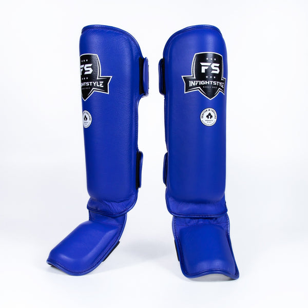 FS Pro Shinguards Leather Blue Protection | InFightStyle
