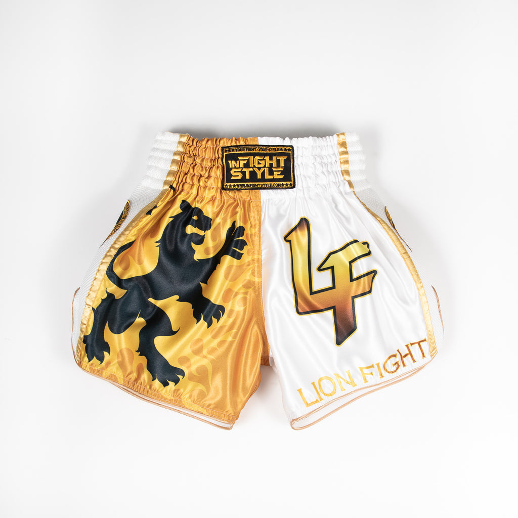 Official InFightStyle x Lionfight Fight Shorts - White - InFightStyle Muay Thai Gear, Retro Shorts
