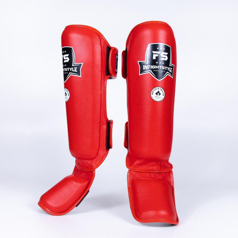 FS Pro Shinguards Leather - Red