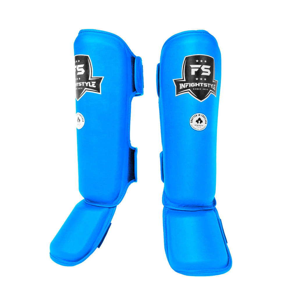 FS Pro Shinguards Leather - Neon Blue